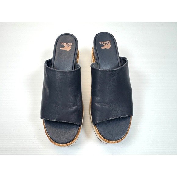 Sorel Joanie IV Slide Wedge Sandal Women 10.5 EUC Leather Platform Mules Flats - Picture 2 of 11